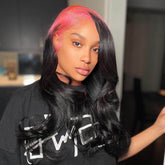 Billie Eilish Style Deep Part Green Pink Blue Roots On Black Hair Body Wave 13*6 Lace Front Wig